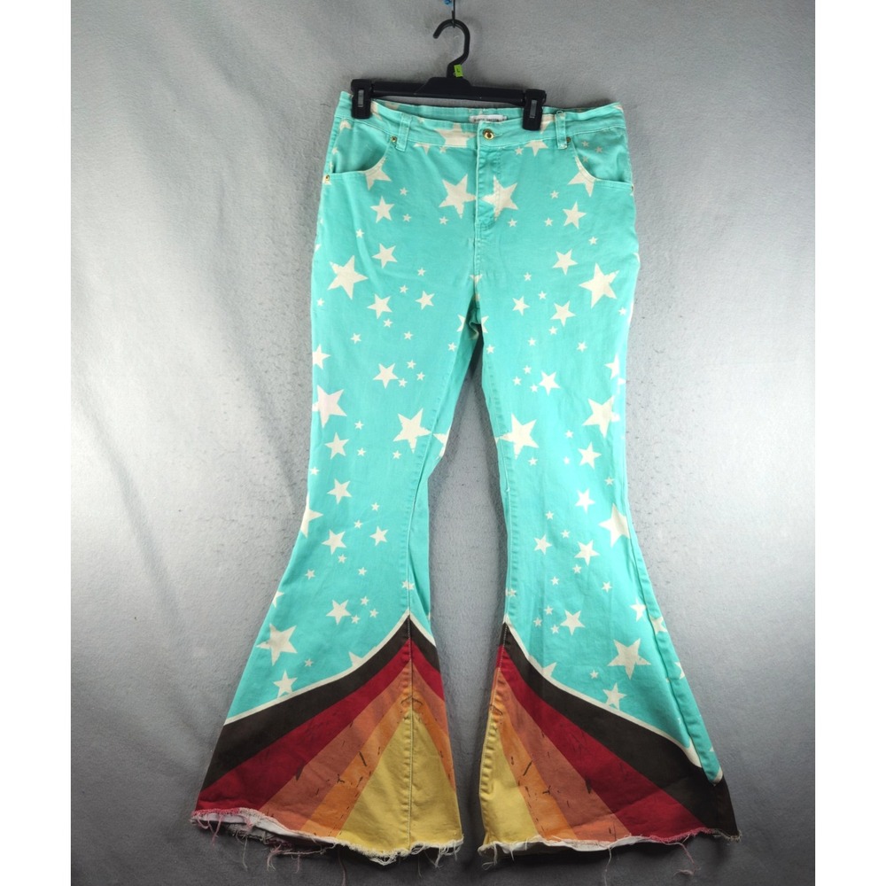 Ranch Dressn Jeans Womens 33 Multicolor Star Print High Rise Flare Rainbow Denim